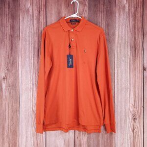 NWT Polo Ralph Lauren Mens Medium Orange Pima Soft Touch Long Sleeve Polo Shirt